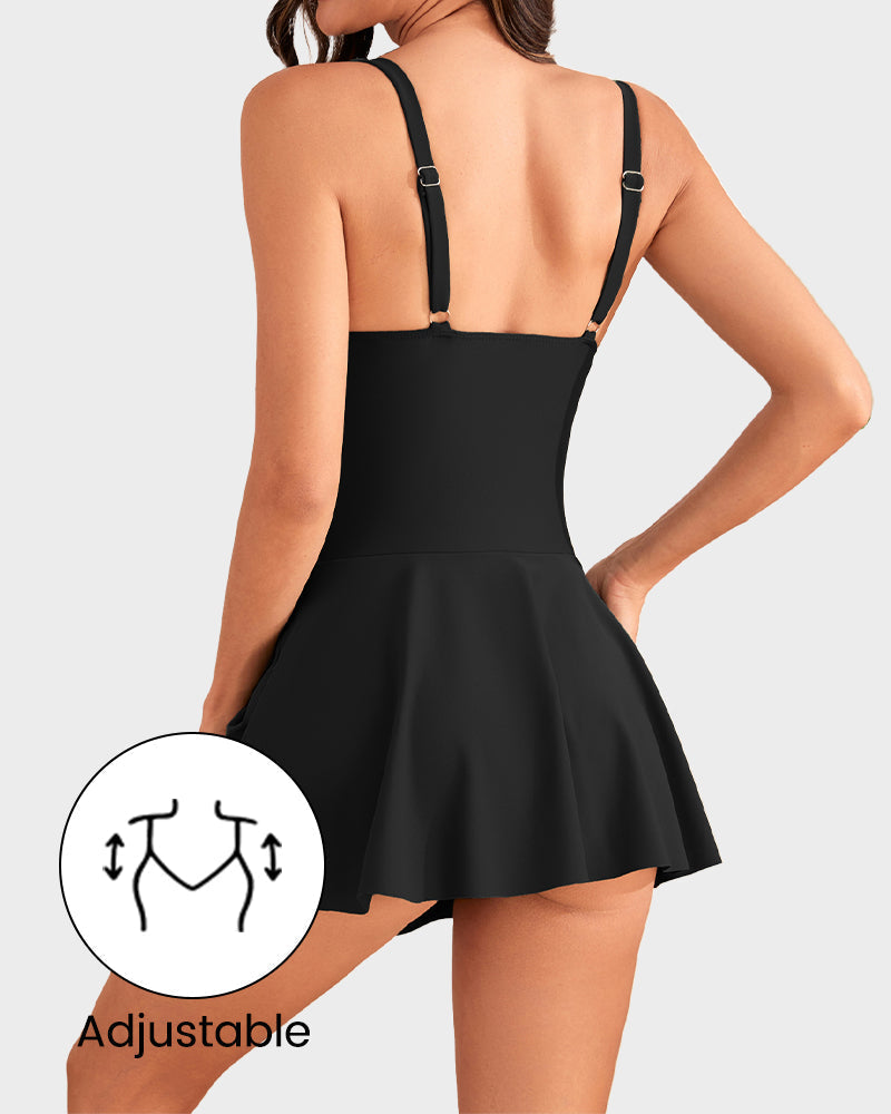 👙LAST DAY SALE 50% OFF!!💃Elegant Tummy Control One-Piece Swimdress for Women – Flattering Fit with Skirted Design