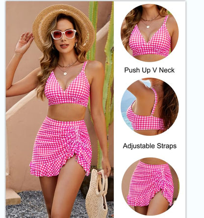 🔥LAST DAY SALE - ONLY £14.99!!⚡50K+ SOLD!👙High Waisted Bikini Sets Women's Tummy Control Gingham