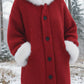 Cozy Fur-collar Patchwork Knit Button-down Coat