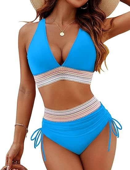 🔥LAST DAY SPECIAL PRICE: ￡11.99!!💥-👙2025 High Waisted Tummy Control Color Block Bikini Sets