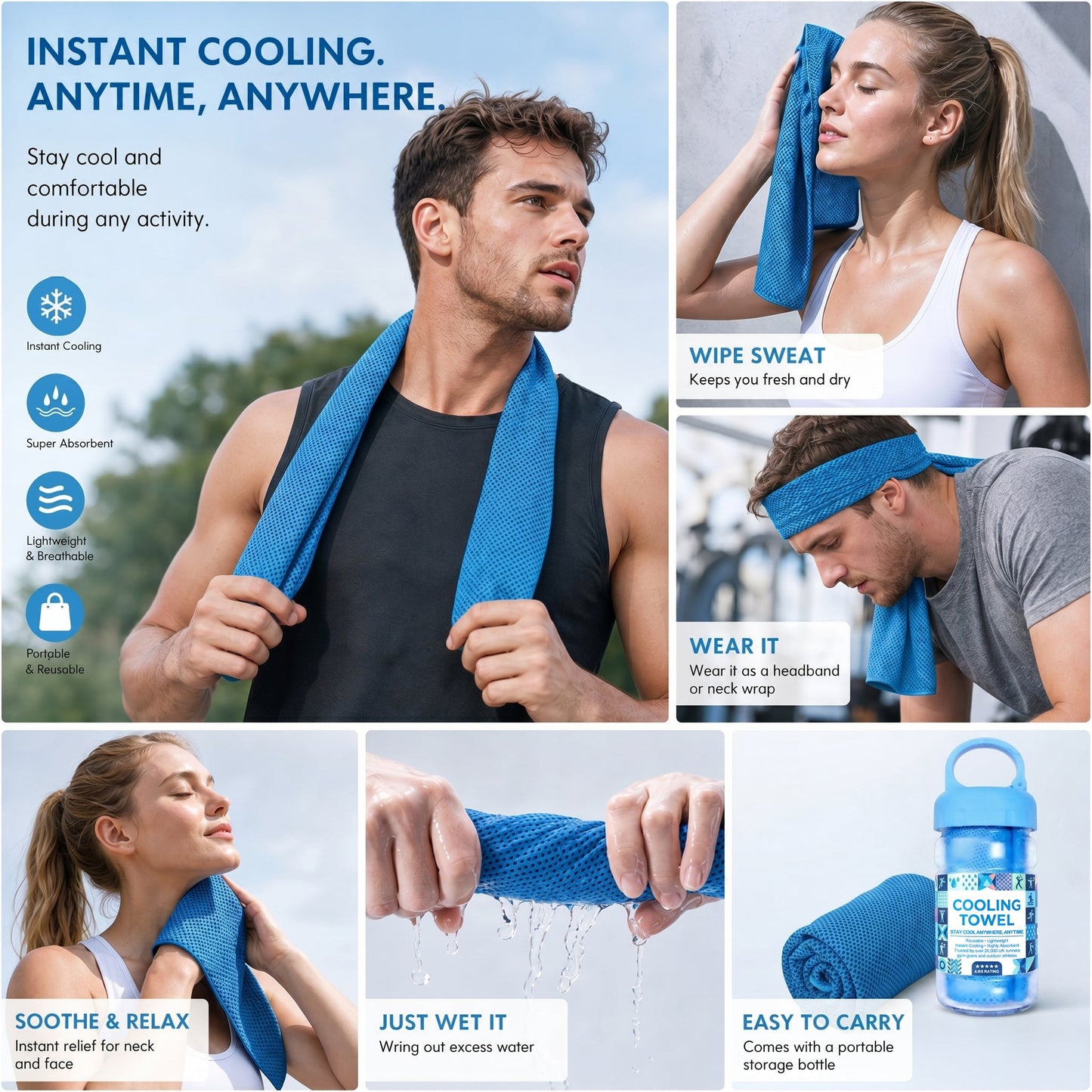 🌞BUY 1 GET 1 FREE!!⚡50K+ SOLD!❄️Cold Sweat Towel You Can Use Anywhere, Anytime! Reusable Soft Absorbent Cooling Portable
