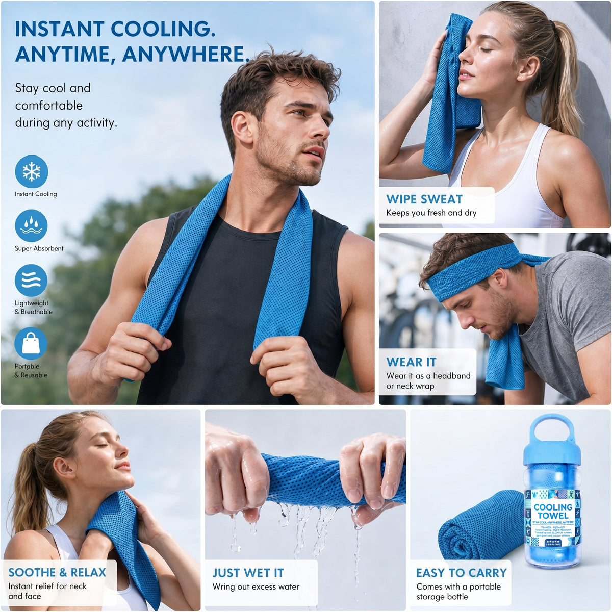 🔥Summer Hot Sale - BUY 1 GET 1 FREE!!⚡50K+ SOLD!❄️Cold Sweat Towel You Can Use Anywhere, Anytime! Reusable Soft Absorbent Cooling Portable