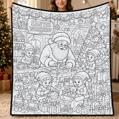 DIY Christmas Drawing Blanket with 24 Colors Markers, Doodle Your Own Xmas Blanket, Customizable Washable Paint Play Blanket for Adults, Kids