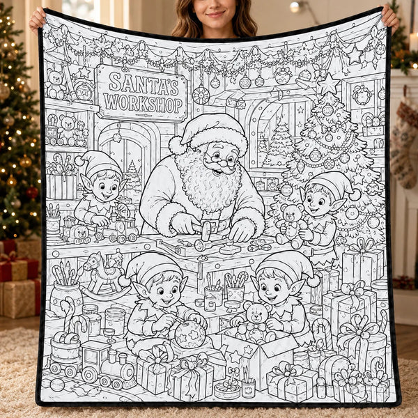 DIY Christmas Drawing Blanket with 24 Colors Markers, Doodle Your Own Xmas Blanket, Customizable Washable Paint Play Blanket for Adults, Kids