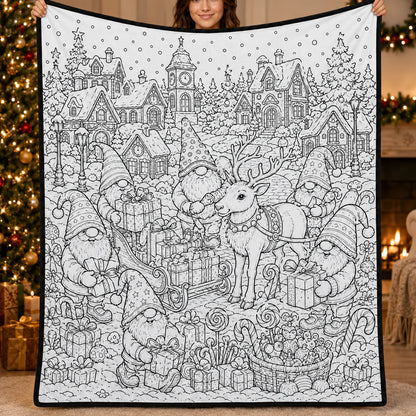 DIY Christmas Drawing Blanket with 24 Colors Markers, Doodle Your Own Xmas Blanket, Customizable Washable Paint Play Blanket for Adults, Kids