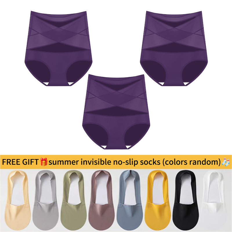 💖Last Day-Buy 1 Get 3 Packs💖Plus-Size High-Waist Cross Tummy Control Panties🎁Free socks Today!!