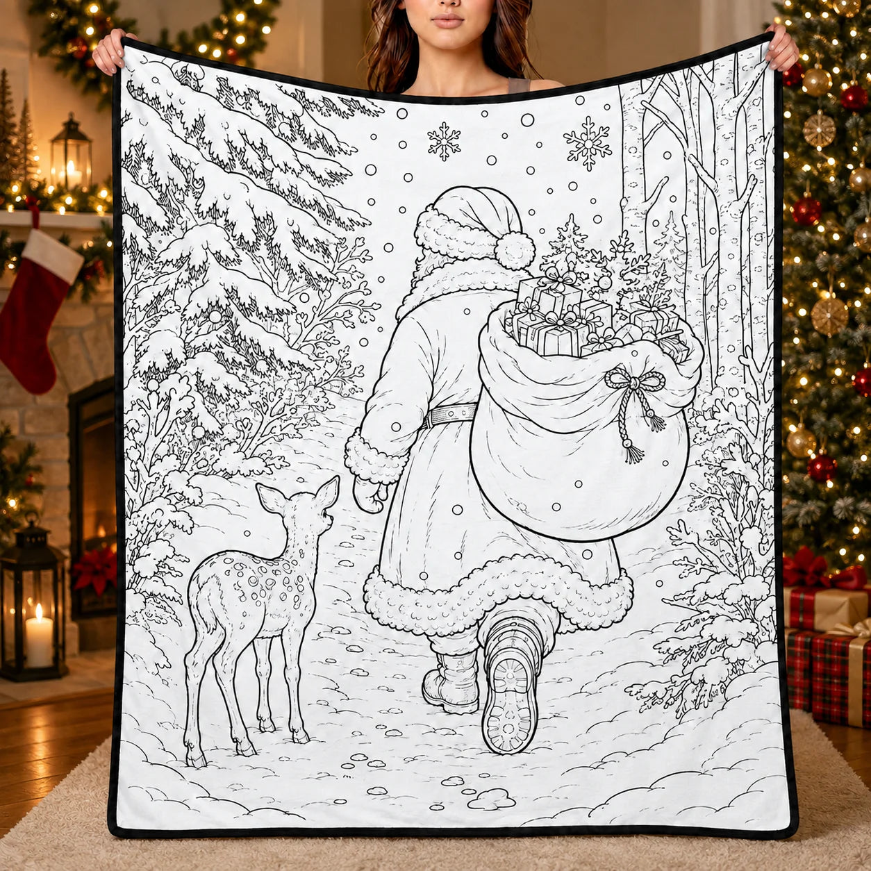 DIY Christmas Drawing Blanket with 24 Colors Markers, Doodle Your Own Xmas Blanket, Customizable Washable Paint Play Blanket for Adults, Kids