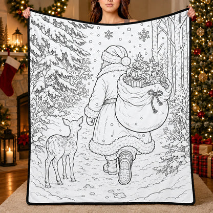 DIY Christmas Drawing Blanket with 24 Colors Markers, Doodle Your Own Xmas Blanket, Customizable Washable Paint Play Blanket for Adults, Kids