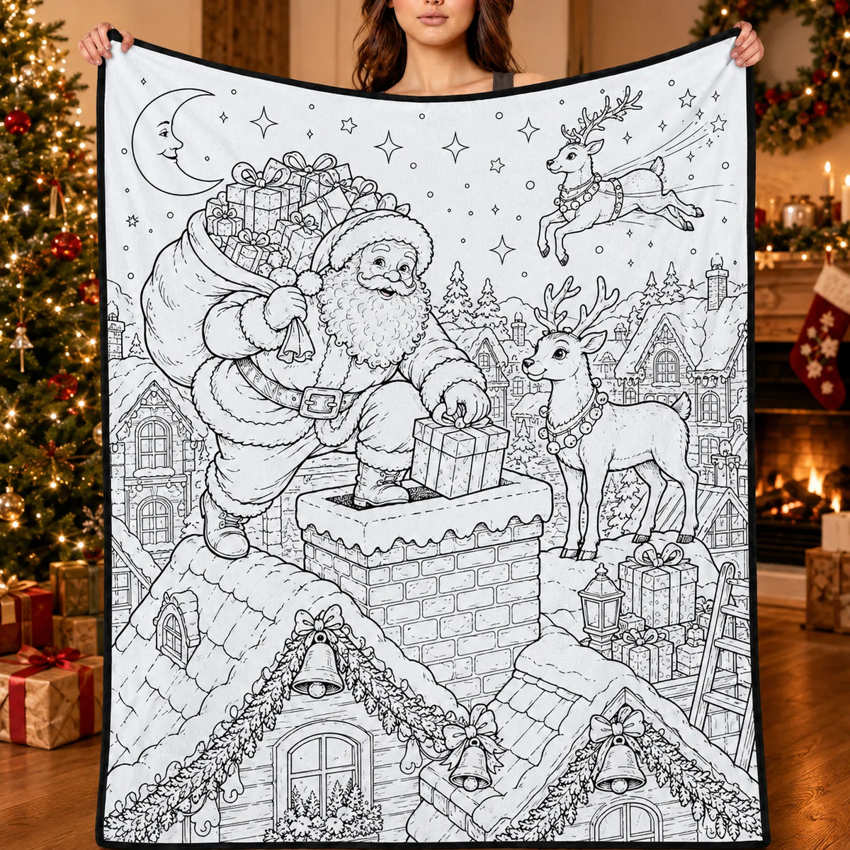 DIY Christmas Drawing Blanket with 24 Colors Markers, Doodle Your Own Xmas Blanket, Customizable Washable Paint Play Blanket for Adults, Kids