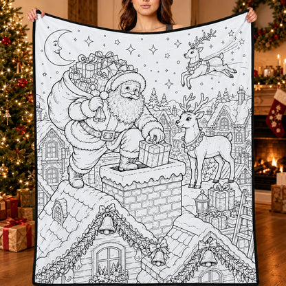 DIY Christmas Drawing Blanket with 24 Colors Markers, Doodle Your Own Xmas Blanket, Customizable Washable Paint Play Blanket for Adults, Kids