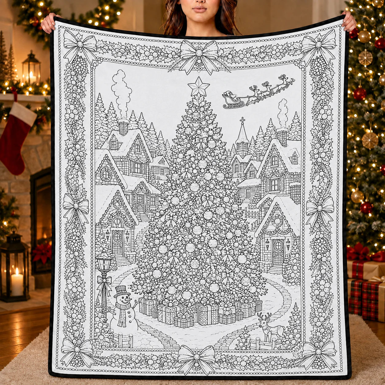 DIY Christmas Drawing Blanket with 24 Colors Markers, Doodle Your Own Xmas Blanket, Customizable Washable Paint Play Blanket for Adults, Kids