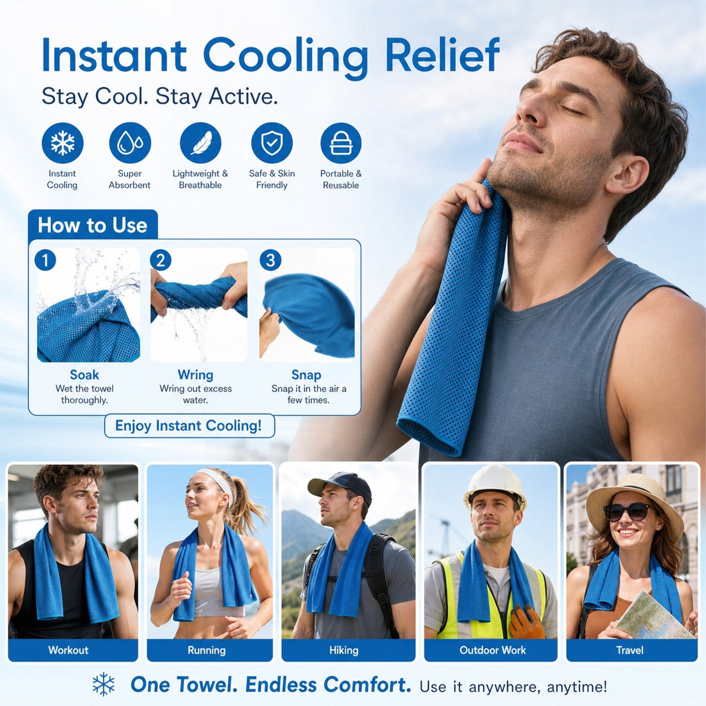 🌞BUY 1 GET 1 FREE!!⚡50K+ SOLD!❄️Cold Sweat Towel You Can Use Anywhere, Anytime! Reusable Soft Absorbent Cooling Portable