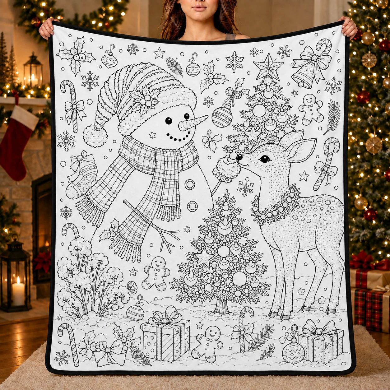 DIY Christmas Drawing Blanket with 24 Colors Markers, Doodle Your Own Xmas Blanket, Customizable Washable Paint Play Blanket for Adults, Kids