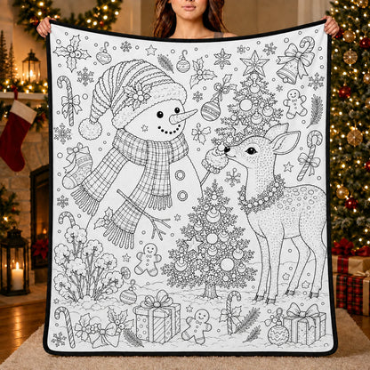 DIY Christmas Drawing Blanket with 24 Colors Markers, Doodle Your Own Xmas Blanket, Customizable Washable Paint Play Blanket for Adults, Kids