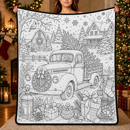 DIY Christmas Drawing Blanket with 24 Colors Markers, Doodle Your Own Xmas Blanket, Customizable Washable Paint Play Blanket for Adults, Kids