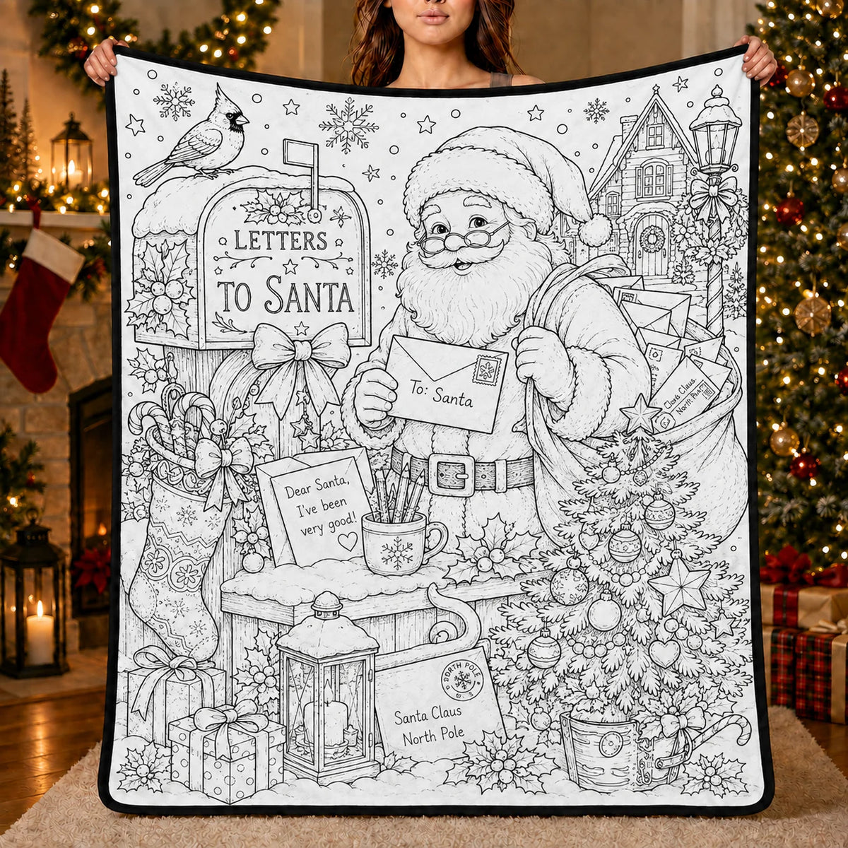 DIY Christmas Drawing Blanket with 24 Colors Markers, Doodle Your Own Xmas Blanket, Customizable Washable Paint Play Blanket for Adults, Kids