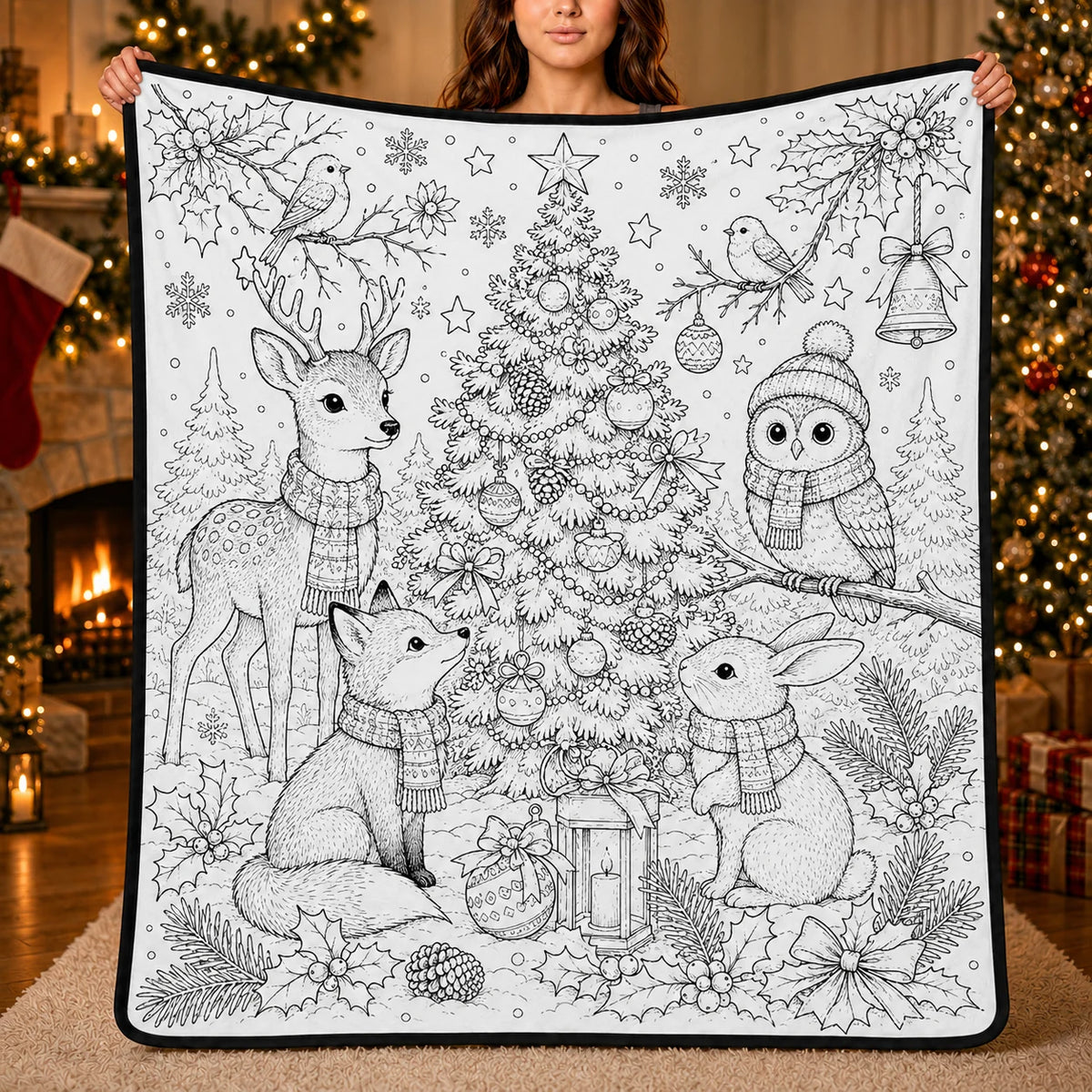 DIY Christmas Drawing Blanket with 24 Colors Markers, Doodle Your Own Xmas Blanket, Customizable Washable Paint Play Blanket for Adults, Kids