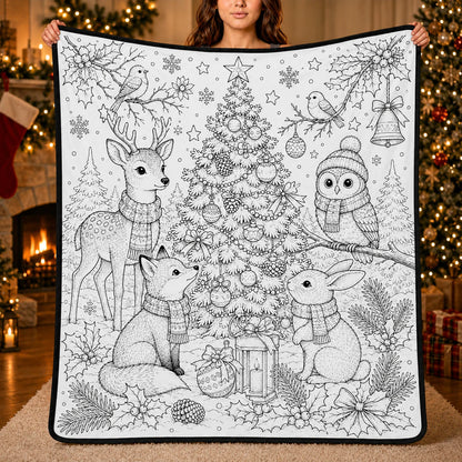 DIY Christmas Drawing Blanket with 24 Colors Markers, Doodle Your Own Xmas Blanket, Customizable Washable Paint Play Blanket for Adults, Kids