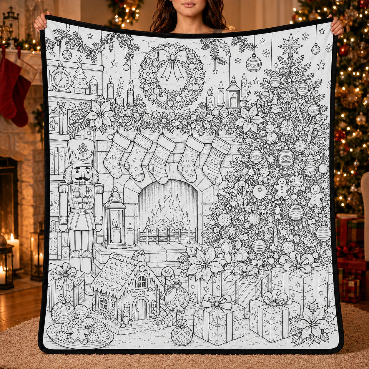 DIY Christmas Drawing Blanket with 24 Colors Markers, Doodle Your Own Xmas Blanket, Customizable Washable Paint Play Blanket for Adults, Kids