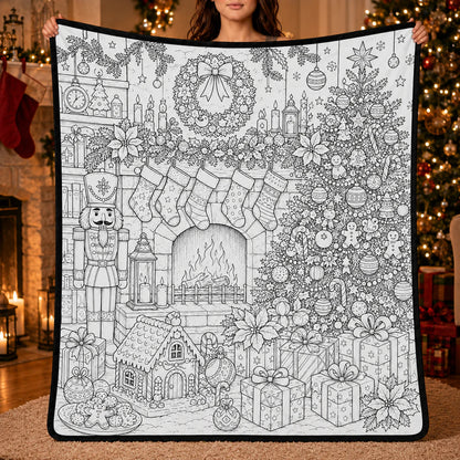 DIY Christmas Drawing Blanket with 24 Colors Markers, Doodle Your Own Xmas Blanket, Customizable Washable Paint Play Blanket for Adults, Kids