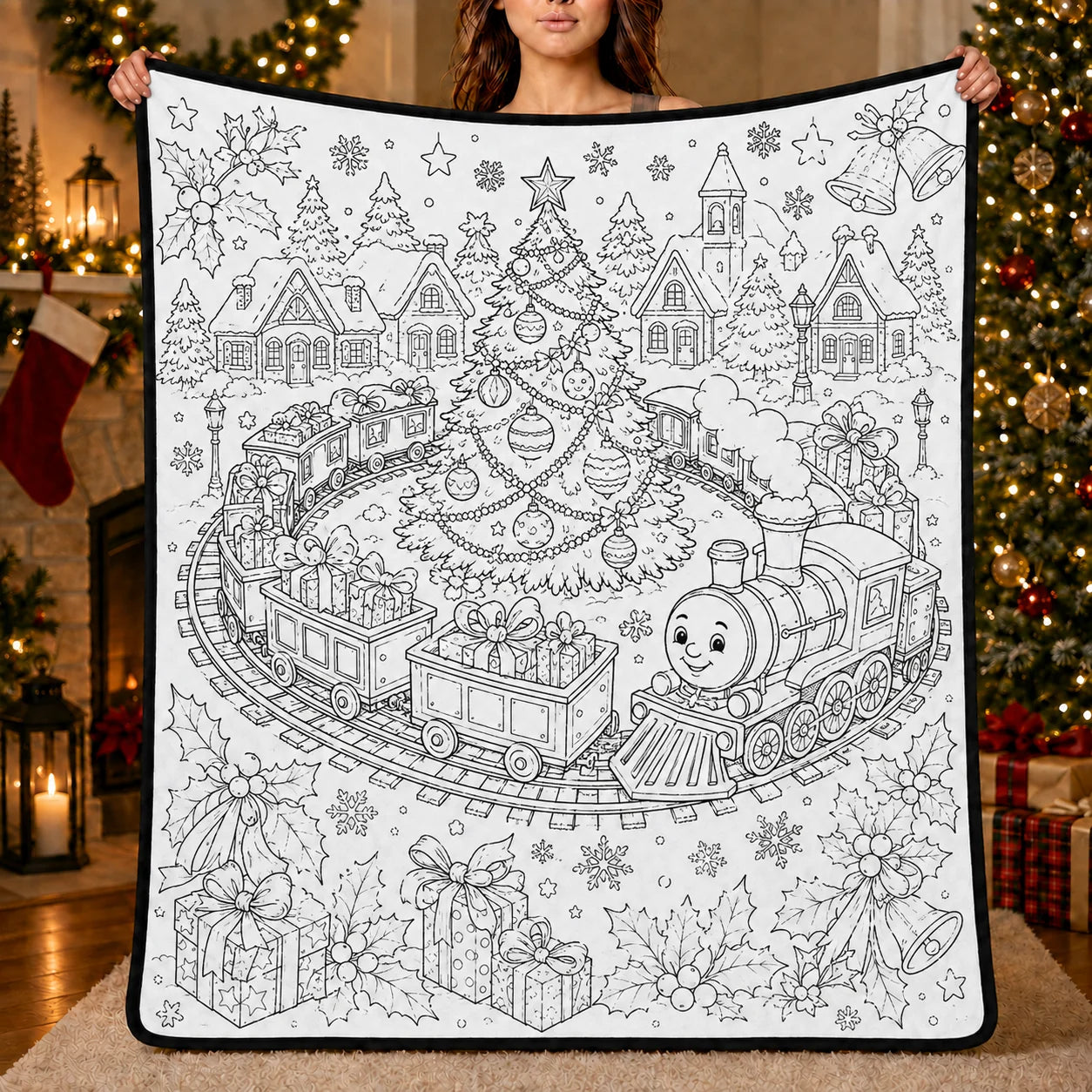 DIY Christmas Drawing Blanket with 24 Colors Markers, Doodle Your Own Xmas Blanket, Customizable Washable Paint Play Blanket for Adults, Kids