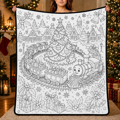 DIY Christmas Drawing Blanket with 24 Colors Markers, Doodle Your Own Xmas Blanket, Customizable Washable Paint Play Blanket for Adults, Kids