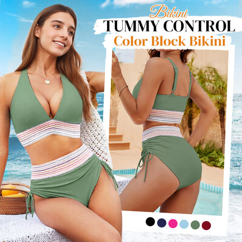 🔥Summer Hot Sale £12.99!!💥50K+ SOLD!-👙High Waisted Tummy Control Color Block Bikini Sets