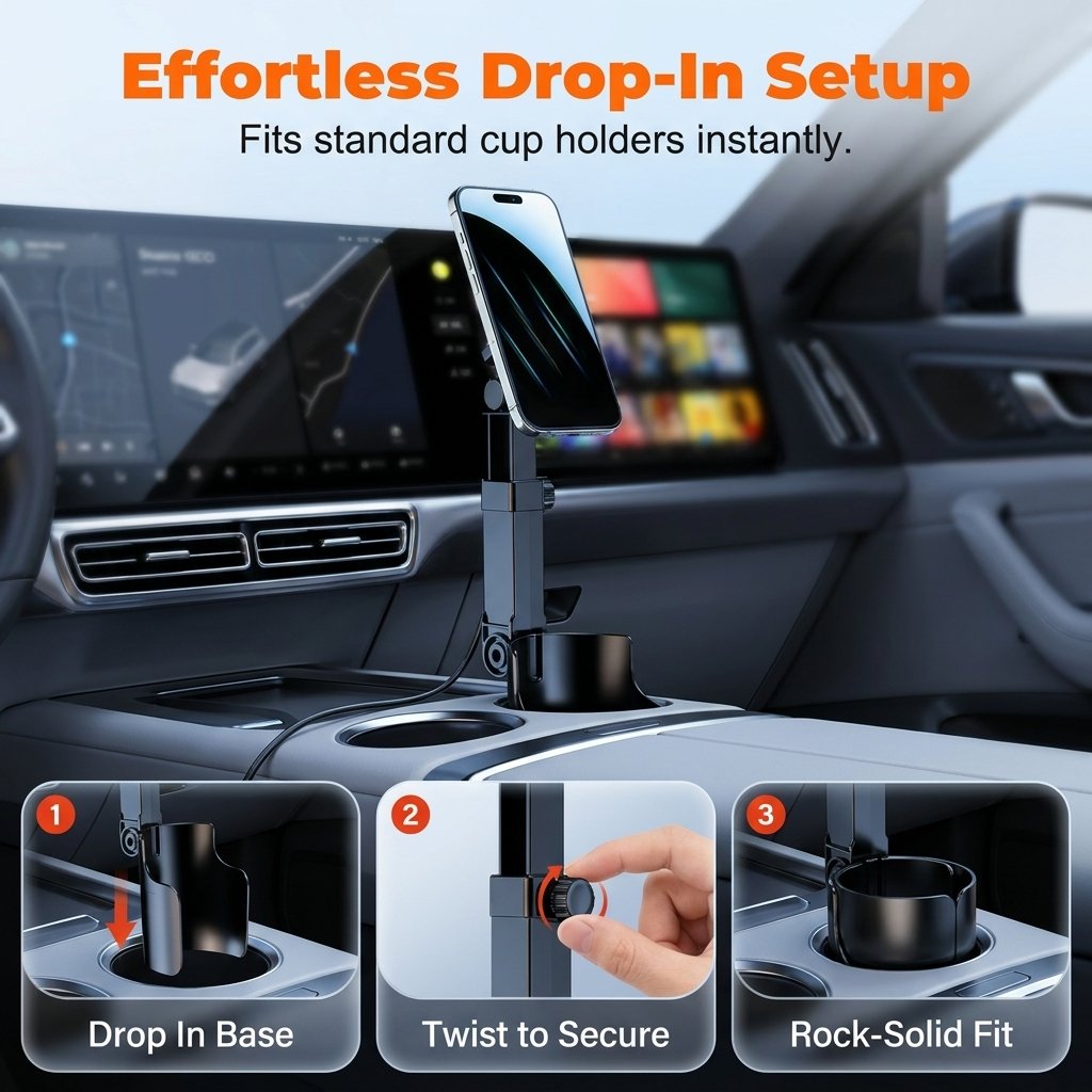 48%OFF|🔥Car Cup Holder Phone Mount – 360° adjustable, strong N52 magnet, one-handed operation, fits all phones, stable magnetic and clamp models for safe driving