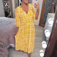 💖LAST DAY SALE 50% OFF💖Bohemian casual print V-neck waist wrap long dress