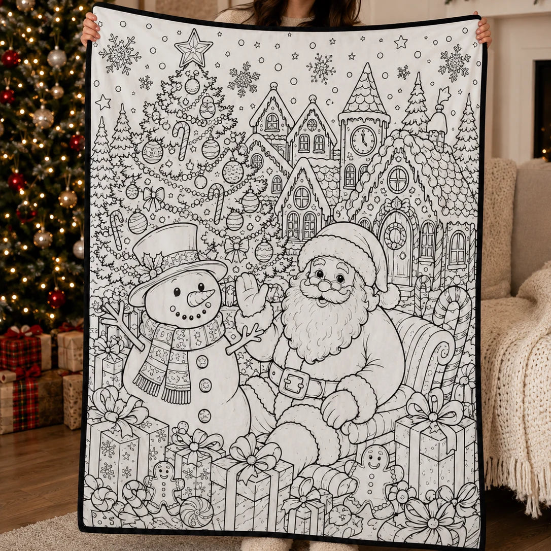 DIY Christmas Drawing Blanket with 24 Colors Markers, Doodle Your Own Xmas Blanket, Customizable Washable Paint Play Blanket for Adults, Kids