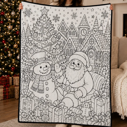 DIY Christmas Drawing Blanket with 24 Colors Markers, Doodle Your Own Xmas Blanket, Customizable Washable Paint Play Blanket for Adults, Kids