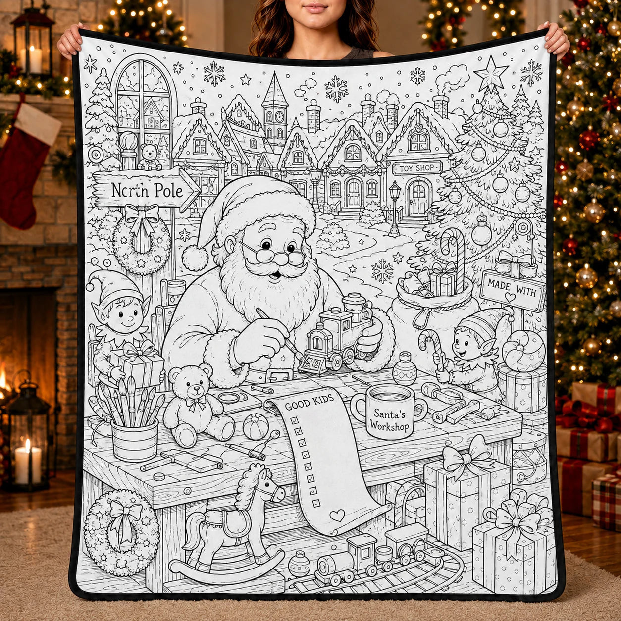DIY Christmas Drawing Blanket with 24 Colors Markers, Doodle Your Own Xmas Blanket, Customizable Washable Paint Play Blanket for Adults, Kids