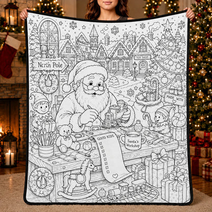DIY Christmas Drawing Blanket with 24 Colors Markers, Doodle Your Own Xmas Blanket, Customizable Washable Paint Play Blanket for Adults, Kids