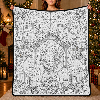DIY Christmas Drawing Blanket with 24 Colors Markers, Doodle Your Own Xmas Blanket, Customizable Washable Paint Play Blanket for Adults, Kids