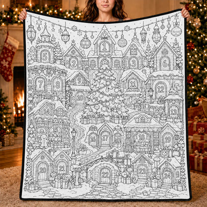 DIY Christmas Drawing Blanket with 24 Colors Markers, Doodle Your Own Xmas Blanket, Customizable Washable Paint Play Blanket for Adults, Kids