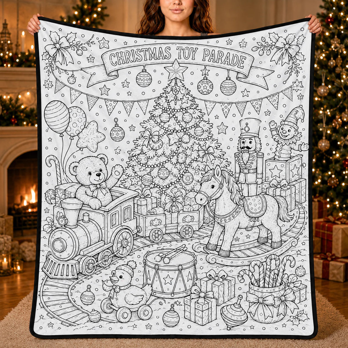 DIY Christmas Drawing Blanket with 24 Colors Markers, Doodle Your Own Xmas Blanket, Customizable Washable Paint Play Blanket for Adults, Kids