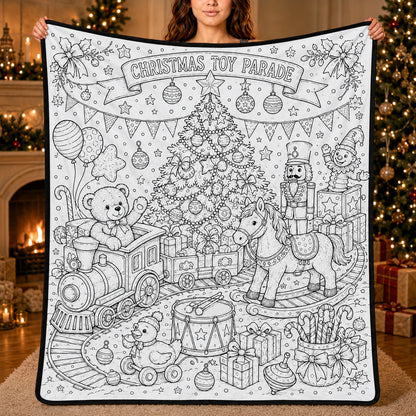 DIY Christmas Drawing Blanket with 24 Colors Markers, Doodle Your Own Xmas Blanket, Customizable Washable Paint Play Blanket for Adults, Kids