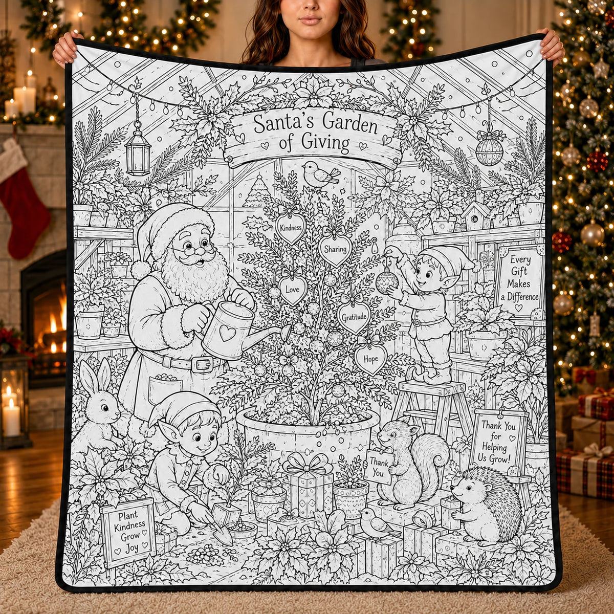 DIY Christmas Drawing Blanket with 24 Colors Markers, Doodle Your Own Xmas Blanket, Customizable Washable Paint Play Blanket for Adults, Kids