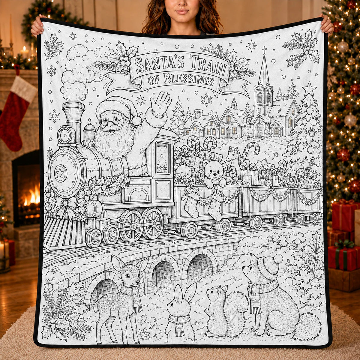 DIY Christmas Drawing Blanket with 24 Colors Markers, Doodle Your Own Xmas Blanket, Customizable Washable Paint Play Blanket for Adults, Kids