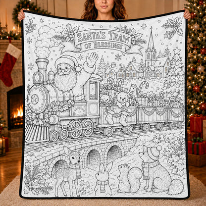 DIY Christmas Drawing Blanket with 24 Colors Markers, Doodle Your Own Xmas Blanket, Customizable Washable Paint Play Blanket for Adults, Kids