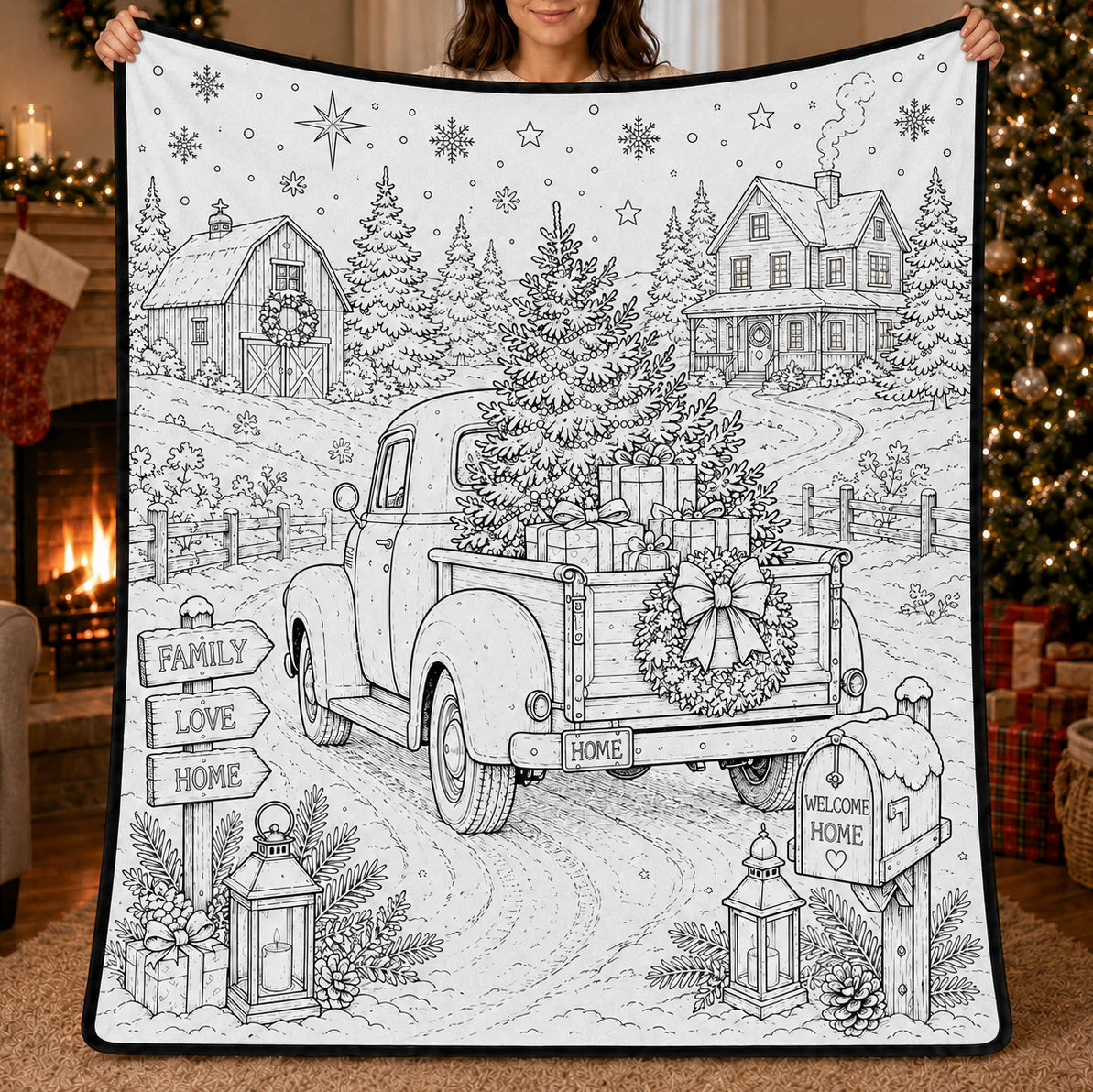 DIY Christmas Drawing Blanket with 24 Colors Markers, Doodle Your Own Xmas Blanket, Customizable Washable Paint Play Blanket for Adults, Kids