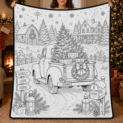 DIY Christmas Drawing Blanket with 24 Colors Markers, Doodle Your Own Xmas Blanket, Customizable Washable Paint Play Blanket for Adults, Kids