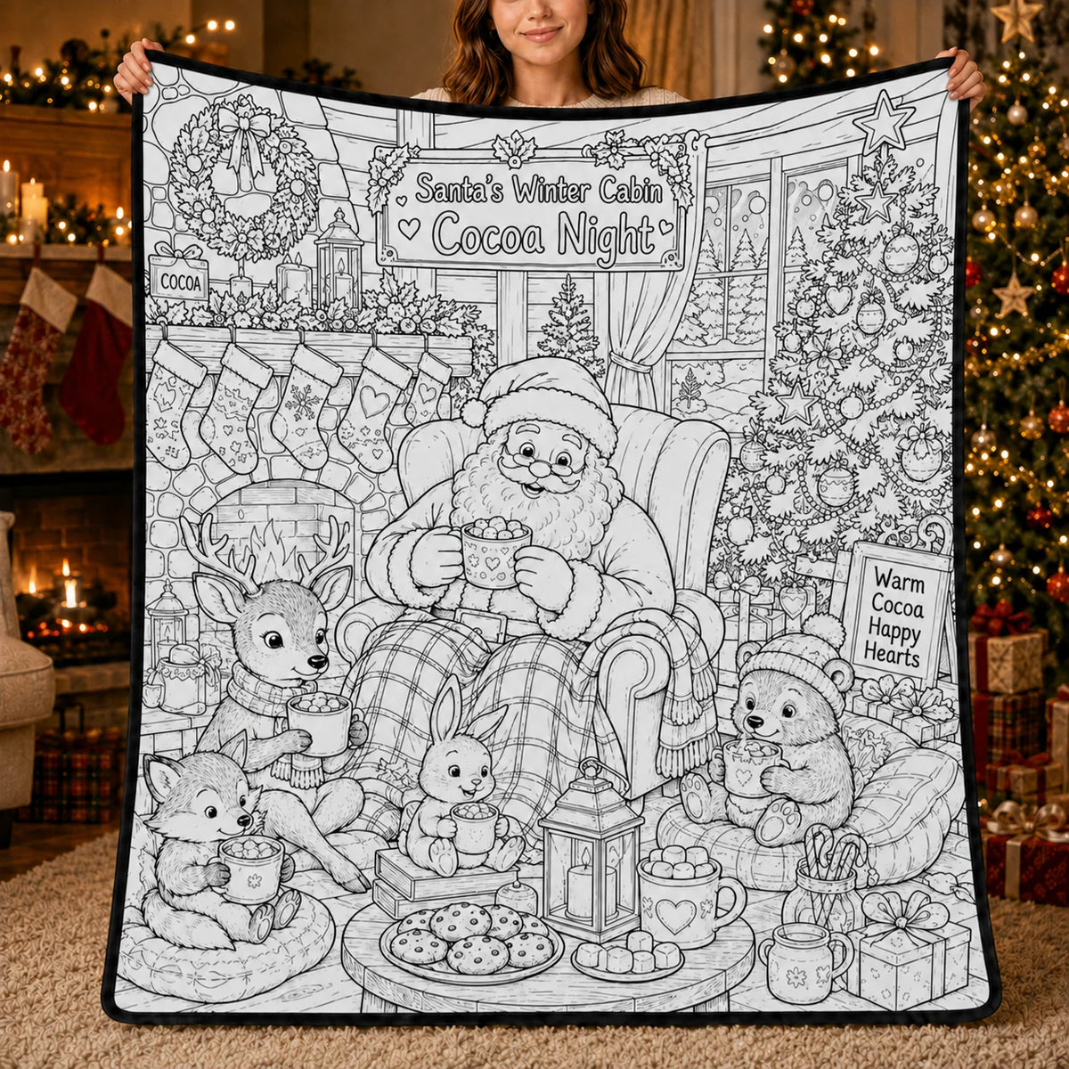 DIY Christmas Drawing Blanket with 24 Colors Markers, Doodle Your Own Xmas Blanket, Customizable Washable Paint Play Blanket for Adults, Kids