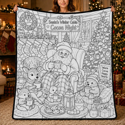 DIY Christmas Drawing Blanket with 24 Colors Markers, Doodle Your Own Xmas Blanket, Customizable Washable Paint Play Blanket for Adults, Kids