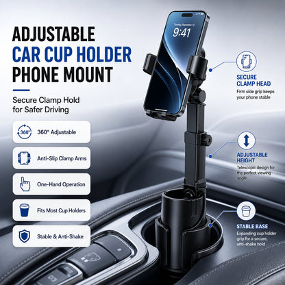 48%OFF|🔥Car Cup Holder Phone Mount – 360° adjustable, strong N52 magnet, one-handed operation, fits all phones, stable magnetic and clamp models for safe driving