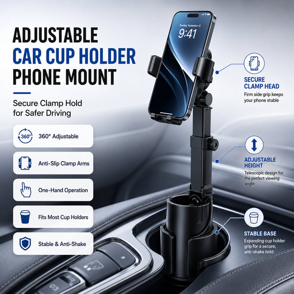 48%OFF|🔥Car Cup Holder Phone Mount – 360° adjustable, strong N52 magnet, one-handed operation, fits all phones, stable magnetic and clamp models for safe driving