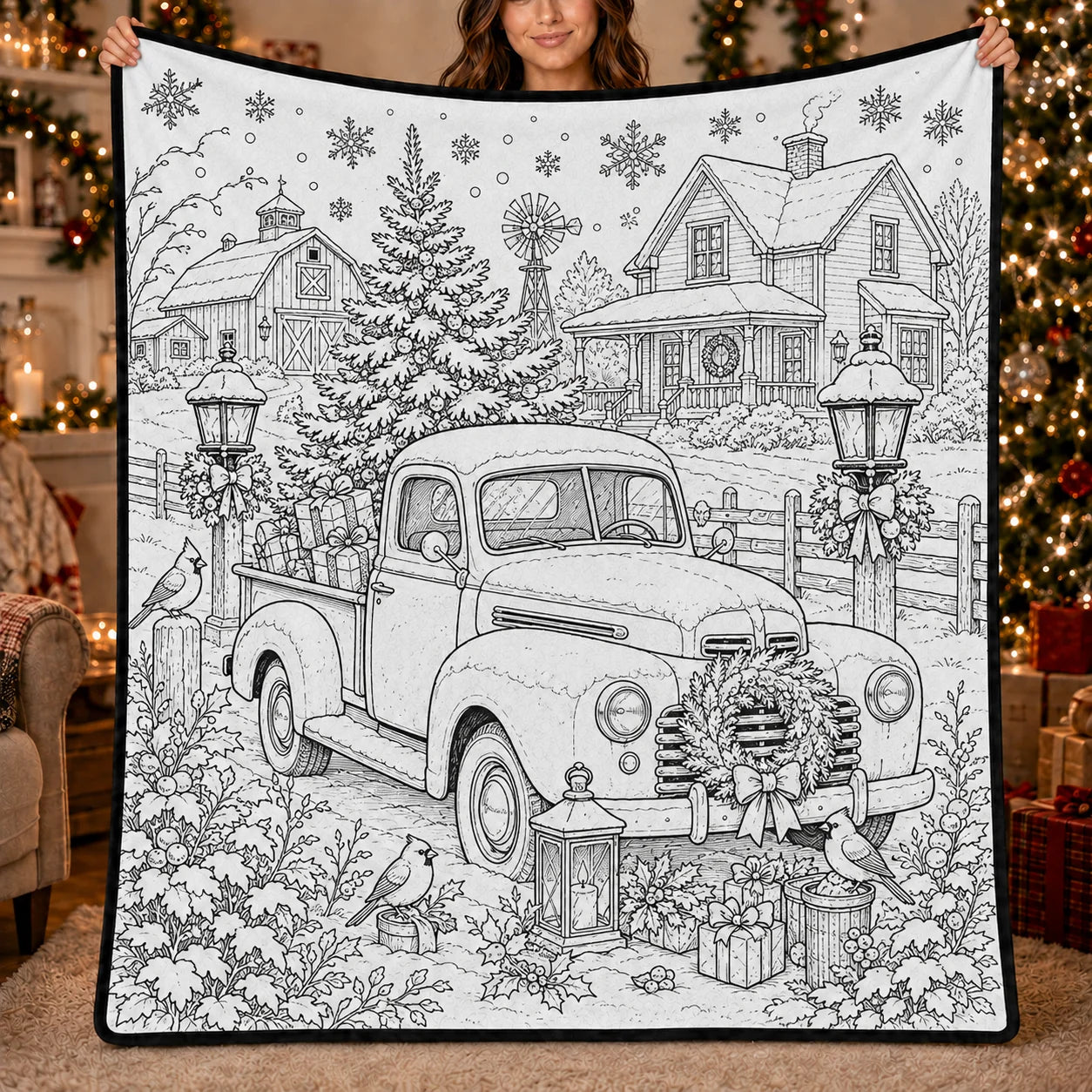 DIY Christmas Drawing Blanket with 24 Colors Markers, Doodle Your Own Xmas Blanket, Customizable Washable Paint Play Blanket for Adults, Kids