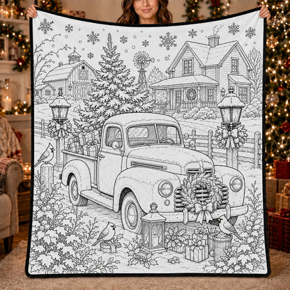 DIY Christmas Drawing Blanket with 24 Colors Markers, Doodle Your Own Xmas Blanket, Customizable Washable Paint Play Blanket for Adults, Kids