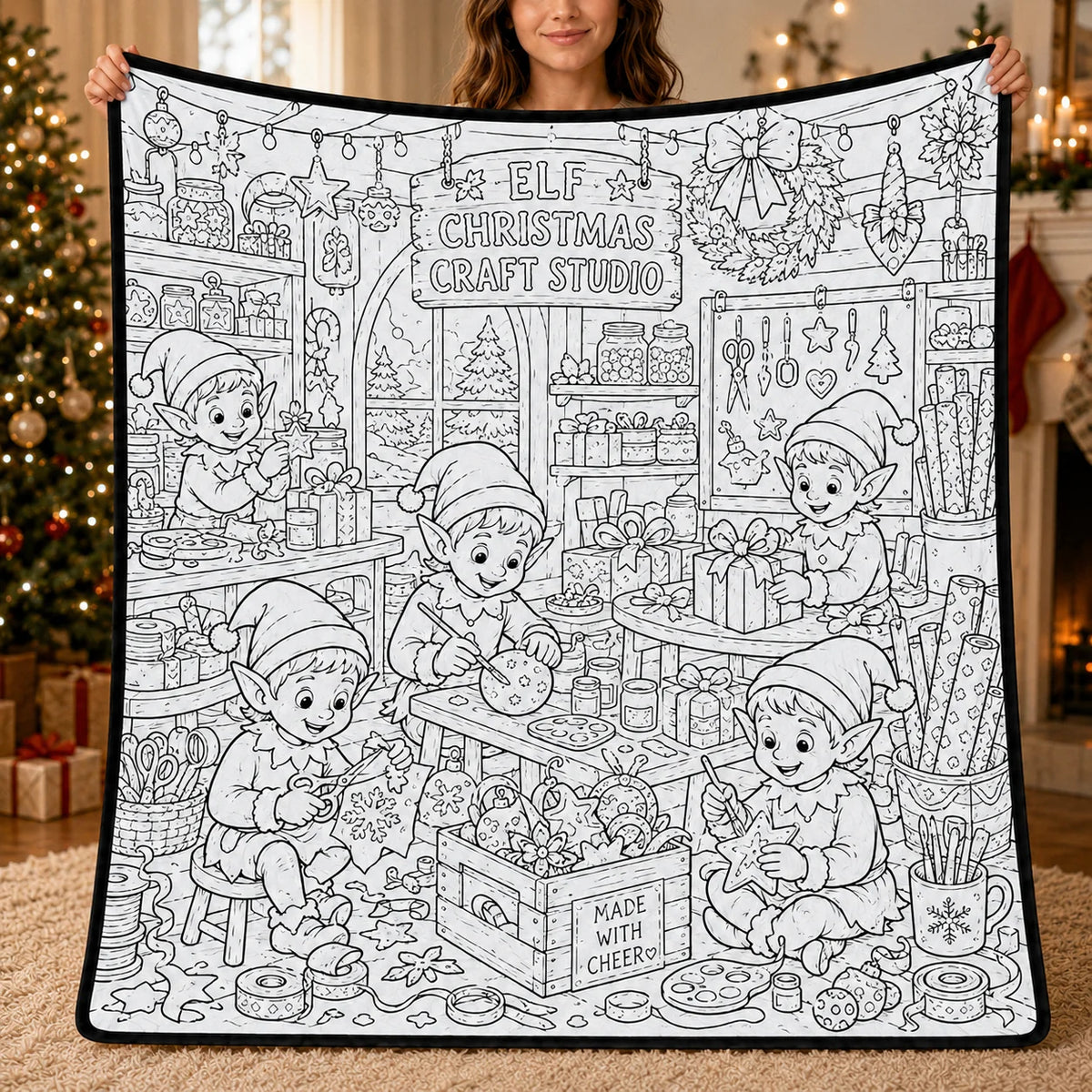 DIY Christmas Drawing Blanket with 24 Colors Markers, Doodle Your Own Xmas Blanket, Customizable Washable Paint Play Blanket for Adults, Kids