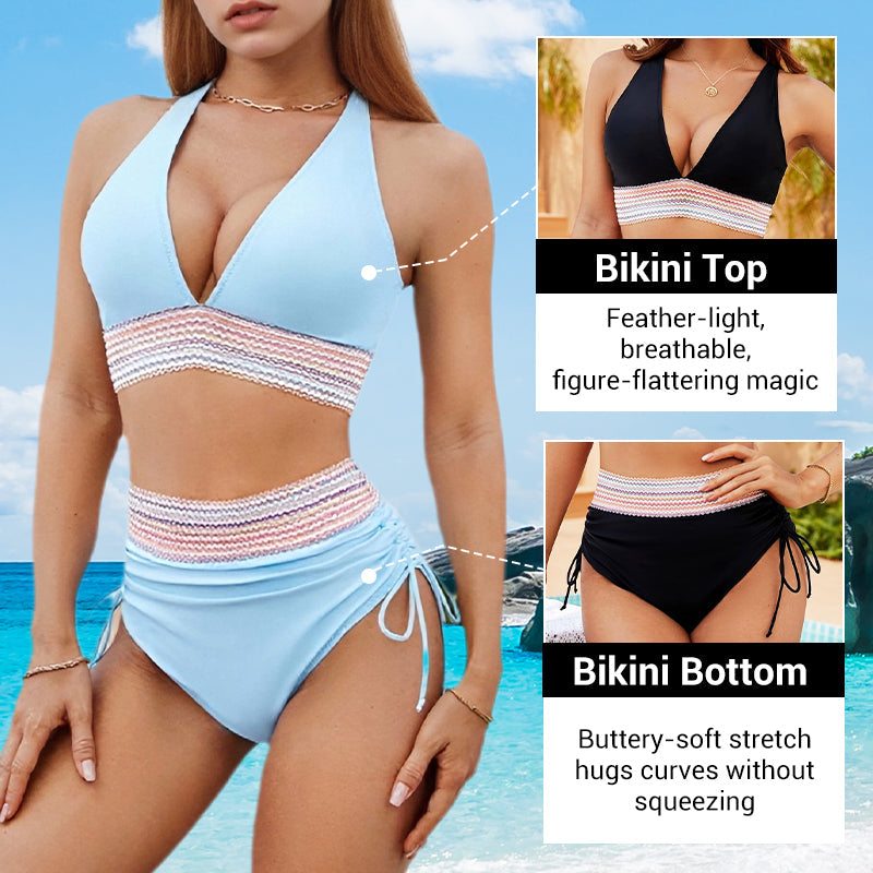 🔥Summer Hot Sale £12.99!!💥50K+ SOLD!-👙High Waisted Tummy Control Color Block Bikini Sets